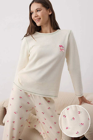 Pink Ribbon/Bow Soft Winter Waffle Knit Pajama Set