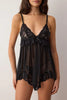 Black Tulle Lace Detail Plain Uncapped Babydoll