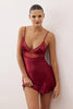 Burgundy Satin Mesh Plain Unlined Babydoll