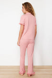 Dusty Rose  Ruffle Detailed Knitted Pajama Set
