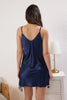 Navy Blue Lace Detailed Rope Strap Satin Woven Nightgown
