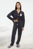 Anthracite Polka Dot Animal Print Fleece Winter Knit Pajama Set