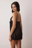 Black Tulle Lace Detail Plain Uncapped Babydoll