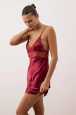 Burgundy Satin Mesh Plain Unlined Babydoll