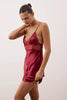 Burgundy Satin Mesh Plain Unlined Babydoll
