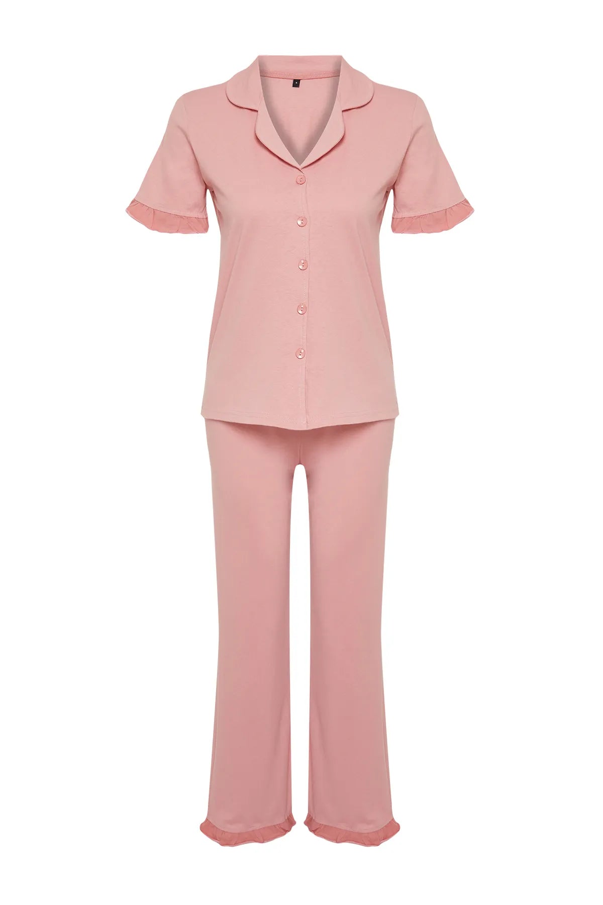 Dusty Rose  Ruffle Detailed Knitted Pajama Set