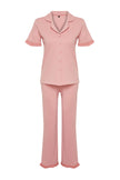 Dusty Rose  Ruffle Detailed Knitted Pajama Set