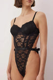 Black Lace Ribbon/Bow Unlined Bodysuit