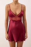 Burgundy Satin Mesh Plain Unlined Babydoll