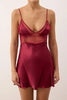 Burgundy Satin Mesh Plain Unlined Babydoll