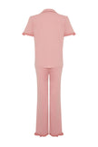 Dusty Rose  Ruffle Detailed Knitted Pajama Set
