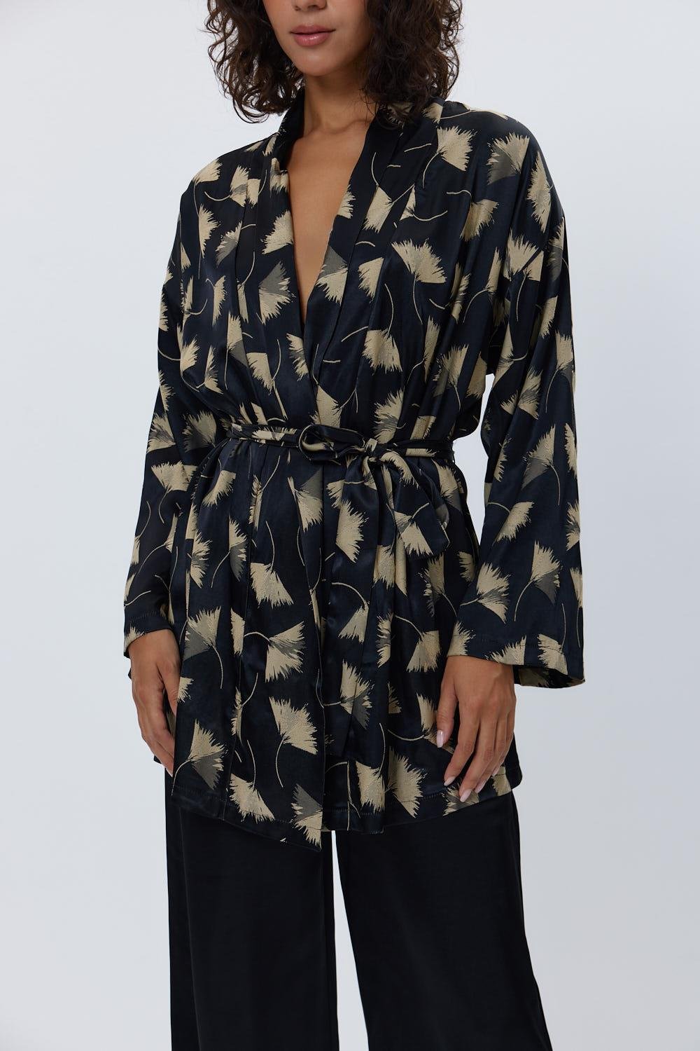 Satin Kimono Pants Black Women's Suit