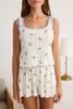 White-Multicolored Floral Lace Detailed Pointel Openwork/Hole Knitted Pajama Set