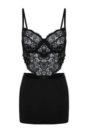 Black Lace Rope Strap Knitted Fantasy Nightgown