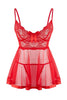 Red Satin-Striped, Coverless, Lace, Tulle, and Strap Babydoll/Fantasy Nightgown