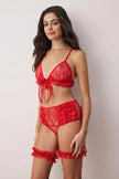 Red Lace Leg Band Unlined Lingerie Set