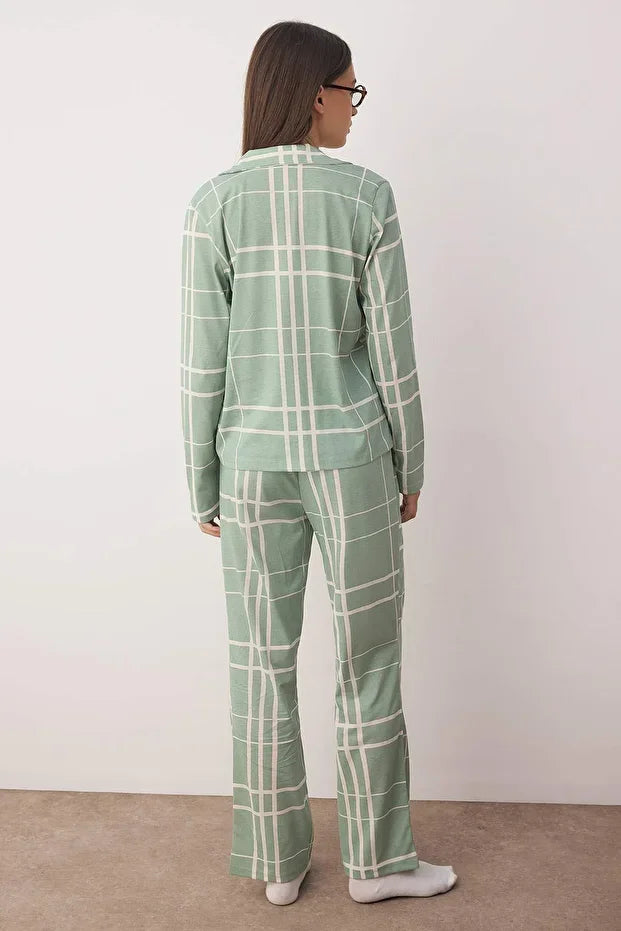 Mint Plaid Knitted Pajama Set