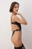 Black Lace Ribbon/Bow Unlined Bodysuit