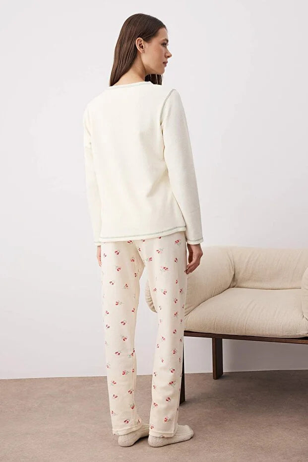 Pink Ribbon/Bow Soft Winter Waffle Knit Pajama Set