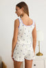 White-Multicolored Floral Lace Detailed Pointel Openwork/Hole Knitted Pajama Set