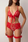 Red Lace Leg Band Unlined Lingerie Set