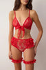 Red Lace Leg Band Unlined Lingerie Set