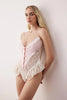 White-Pink Lace and Satin Ruffled Unlined Fantasy Bodysuit