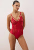 Red Lace Fitted Plain Bodysuit