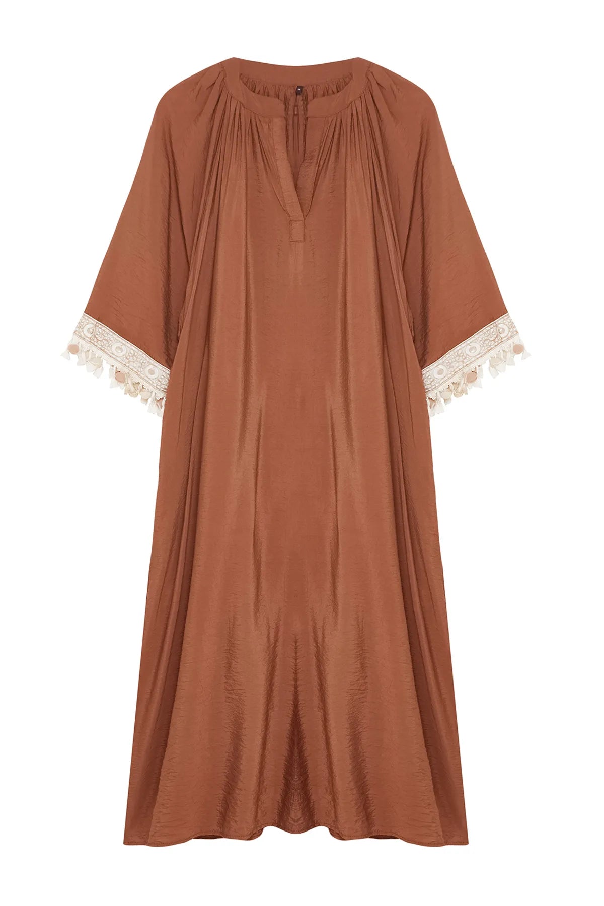 Brown Accessory Detailed Woven Cape &amp; Abaya