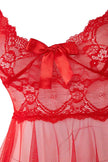 Red Satin-Striped, Coverless, Lace, Tulle, and Strap Babydoll/Fantasy Nightgown