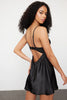 Black Lace Back Hook and Window/Cut Out Detail Satin Woven Nightgown
