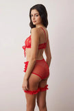 Red Lace Leg Band Unlined Lingerie Set