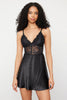 Black Lace Back Hook and Window/Cut Out Detail Satin Woven Nightgown