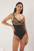Black Tulle Floral Embroidered Uncovered Knitted Bodysuit