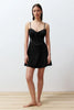 Black Soft Feel Lace Rope Strap Velvet Knitted Nightgown