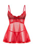 Red Satin-Striped, Coverless, Lace, Tulle, and Strap Babydoll/Fantasy Nightgown