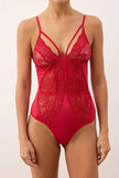 Red Lace Fitted Plain Bodysuit