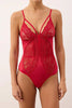 Red Lace Fitted Plain Bodysuit