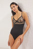 Black Tulle Floral Embroidered Uncovered Knitted Bodysuit