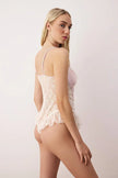 White-Pink Lace and Satin Ruffled Unlined Fantasy Bodysuit