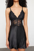 Black Lace Back Hook and Window/Cut Out Detail Satin Woven Nightgown