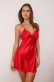 Red Slit Tulle and Lace Detailed Satin Coverless Strapless Babydoll/Fantasy Nightgown