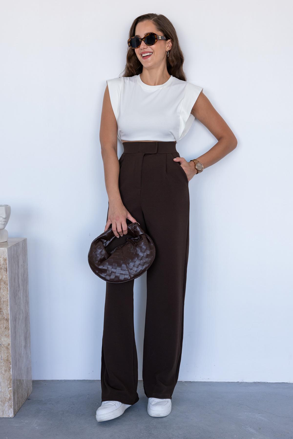 Lycra Palazzo Trousers - BROWN