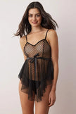 Black Tulle Plain Uncapped Babydoll