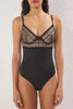 Black Tulle Floral Embroidered Uncovered Knitted Bodysuit