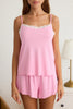 Pink Lace and Ribbon/Bow Detailed Rope Suspender Shorts Knitted Pajama Set