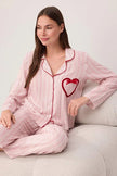 Multicolor Floral Heart Detail Viscose Woven Pajama Set