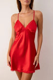 Red Slit Tulle and Lace Detailed Satin Coverless Strapless Babydoll/Fantasy Nightgown