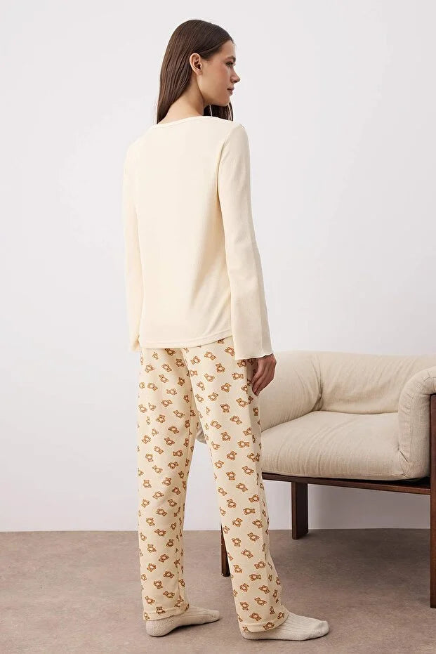 Teddy Bear Soft Winter Waffle Knit Pajama Set