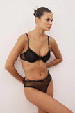 Black Polka Dot Ruffle Tulle Uncovered Strap Knit Lingerie Set